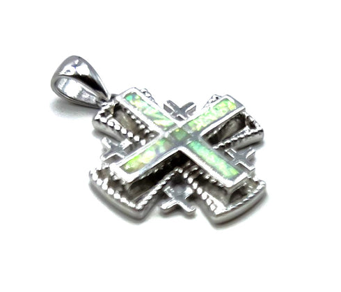 Sterling Silver with Opal Jerusalem Cross Pendant